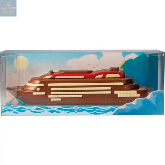 Decorated hollow milk chocolate cruise ship in acetate gift box - 250mm