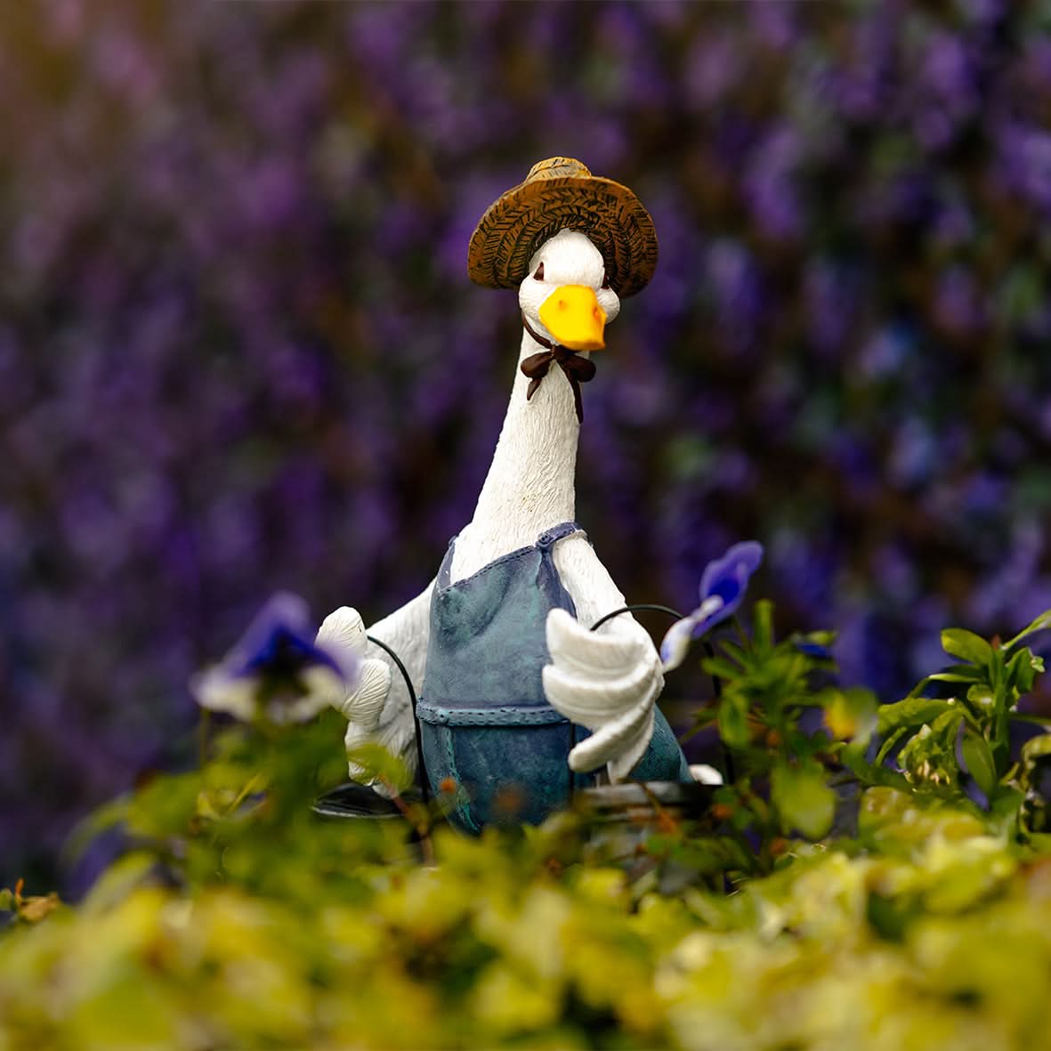 Solar Duck Garden Ornament with LED Lantern Outdoor Statue