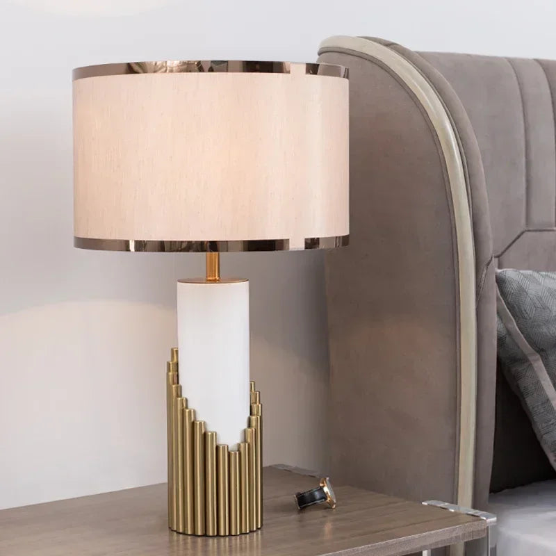 Designer's Luxury LED Desk Lamp Marble Fabric Lampshade