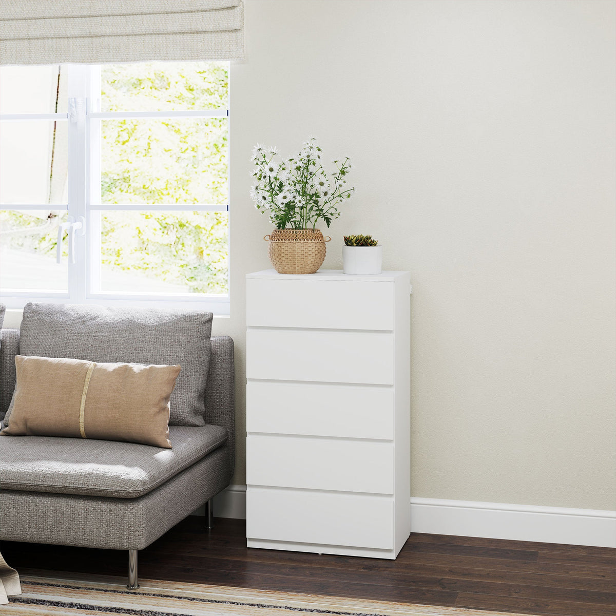 HOMCOM Bedroom Chest of Drawers, 5 Drawers Dresser, Drawer Unit, White