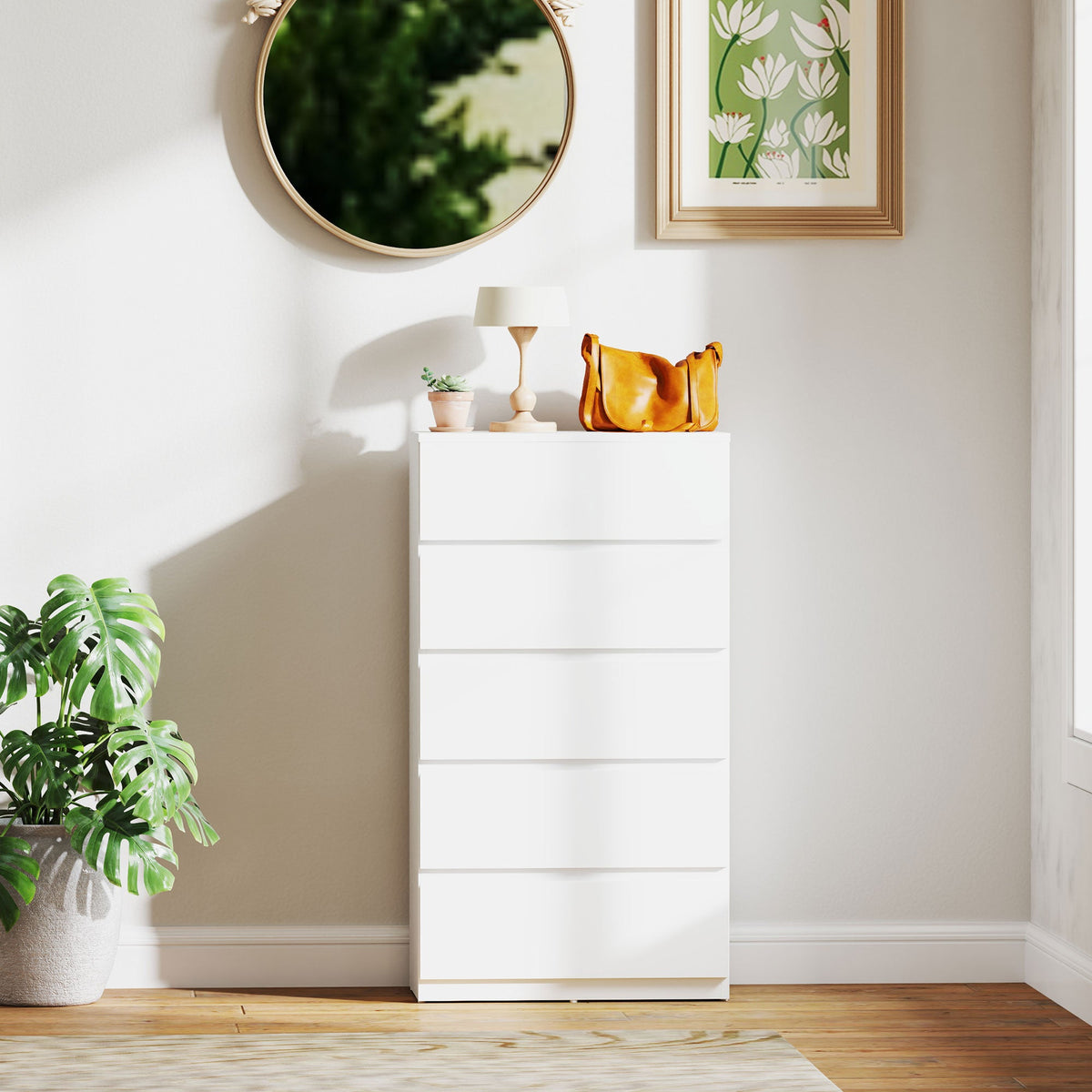HOMCOM Bedroom Chest of Drawers, 5 Drawers Dresser, Drawer Unit, White