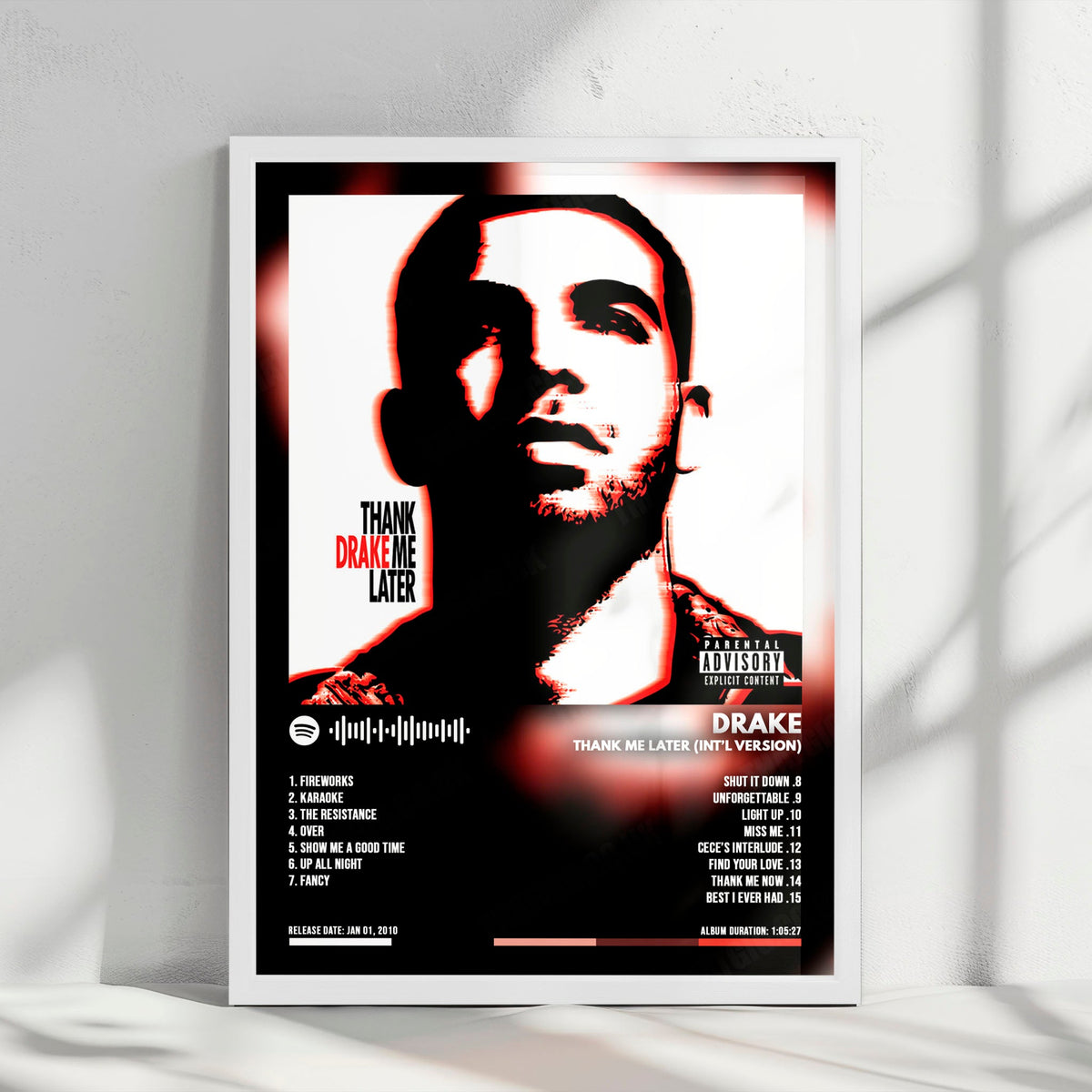 Drake "Thank Me Later (Int'l Version)" Album Cover Poster - with Complete Tracklist