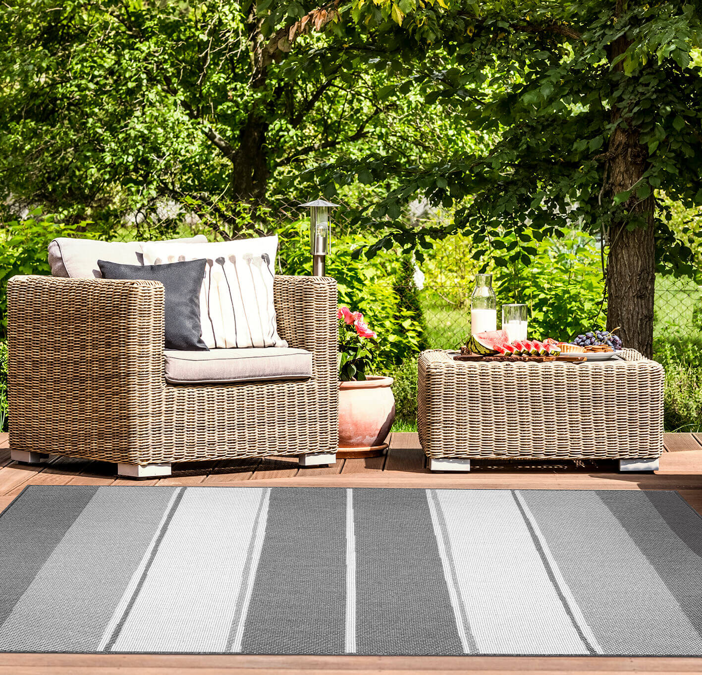 Duo Weave Outdoor Rug Black&Orange Stripes