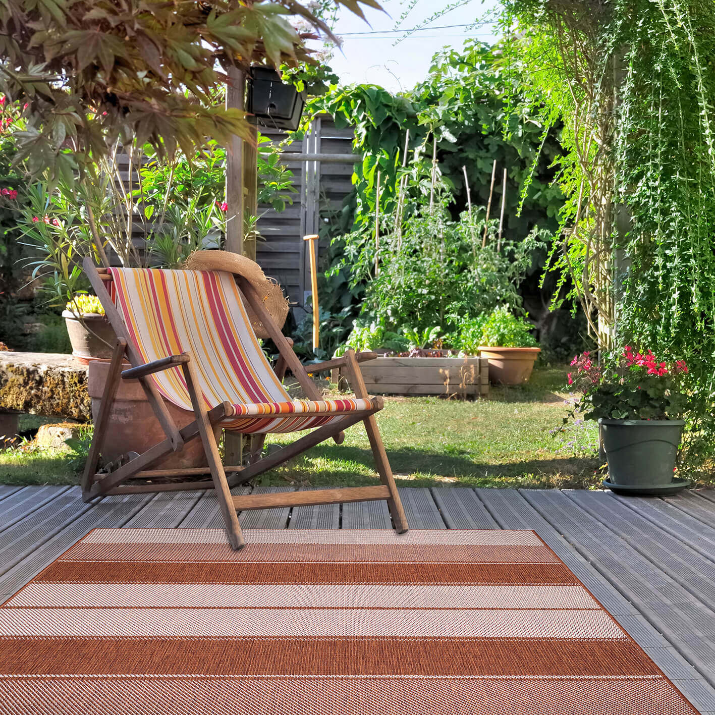 Duo Weave Outdoor Rug Black&Orange Stripes