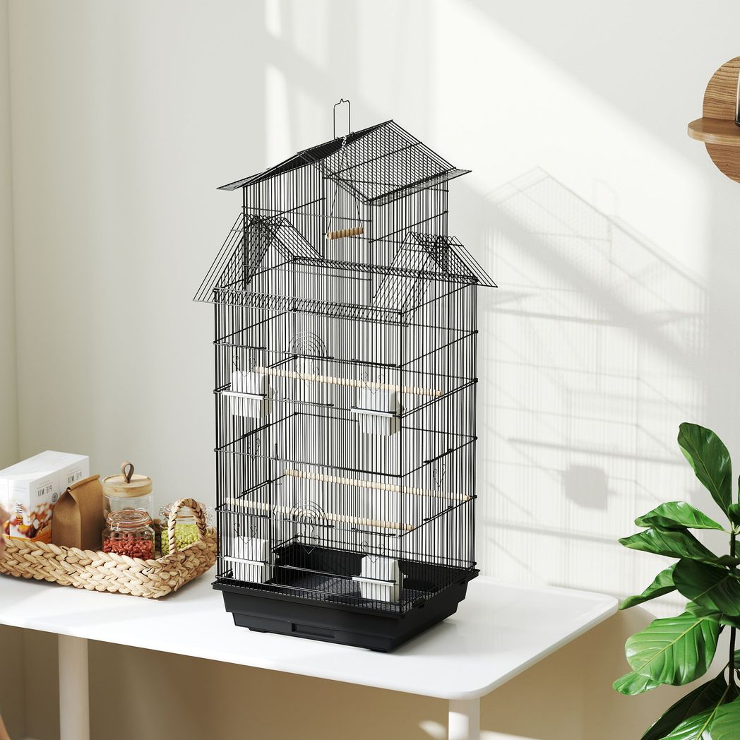 PawHut Metal Bird Cage w/ Perch, Food Container, Handle, for Finch, Canary