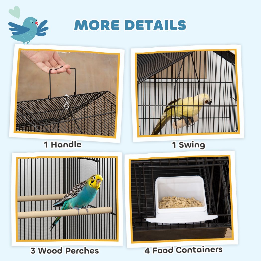 PawHut Metal Bird Cage w/ Perch, Food Container, Handle, for Finch, Canary