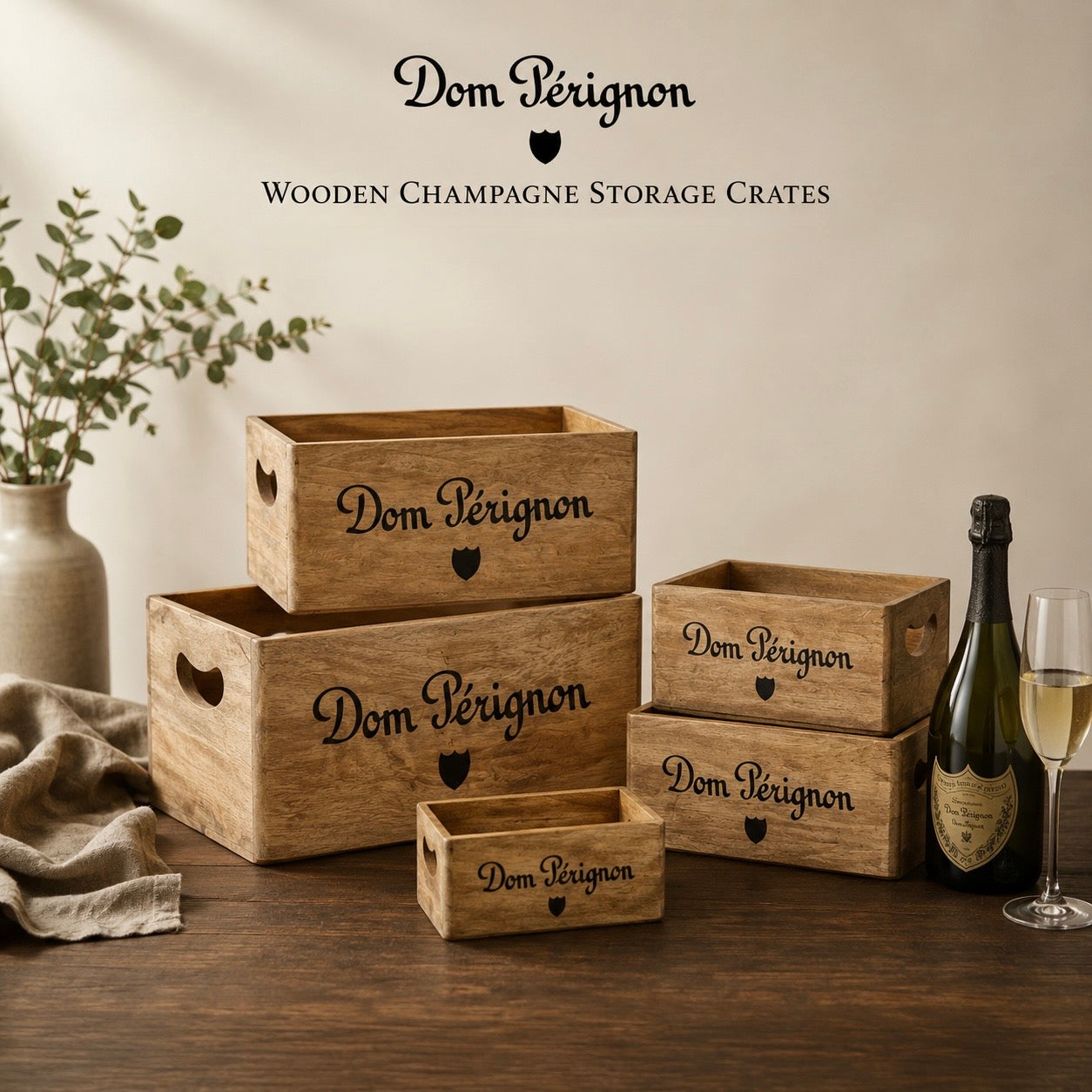 Dom Pérignon Style Wooden Champagne Storage Crates