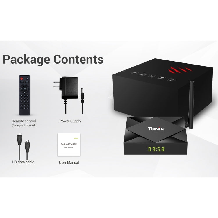 TANIX TX6s 4K Smart TV BOX Android 10 Media Player with Remote Control, Quad Core Allwinner H616, RAM: 4GB, ROM: 32GB, 2.4GHz/5GHz WiFi, Bluetooth, UK Plug
