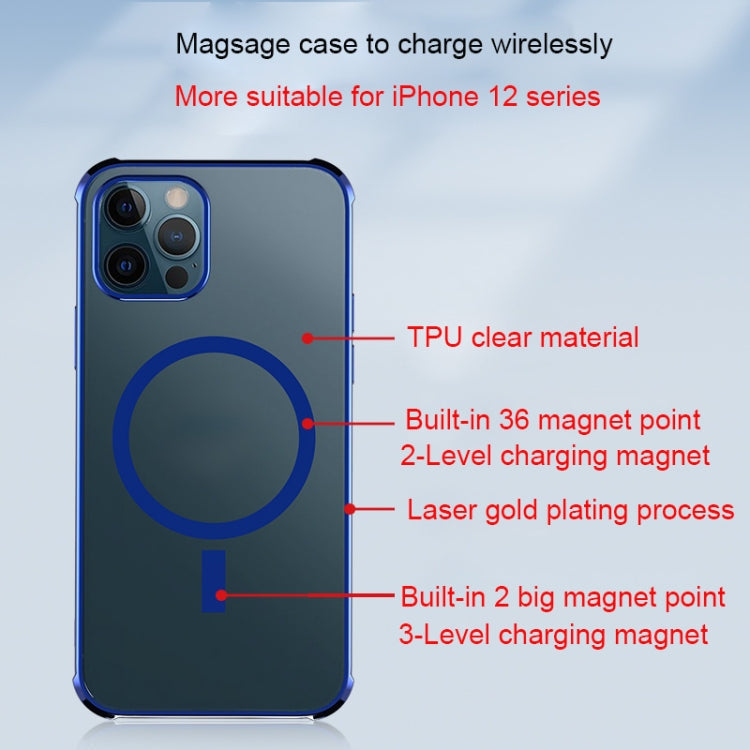 Straight Side Laser Plating Full Coverage Clear TPU Shockproof Magsafe Case, For iPhone 12 Pro Max