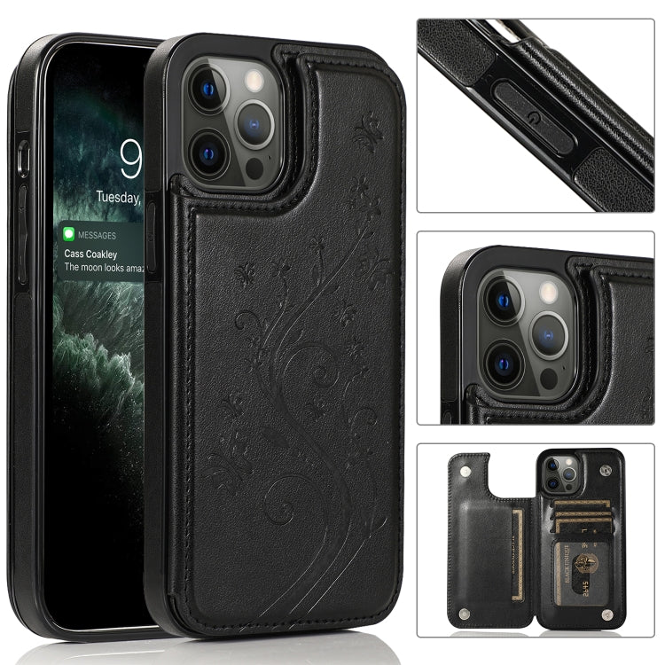 Butterflies Flowers Double Buckle PU + TPU Protective Case with Holder & Card Slots & Photo Frame, For iPhone 12 mini, For iPhone 12 / 12 Pro