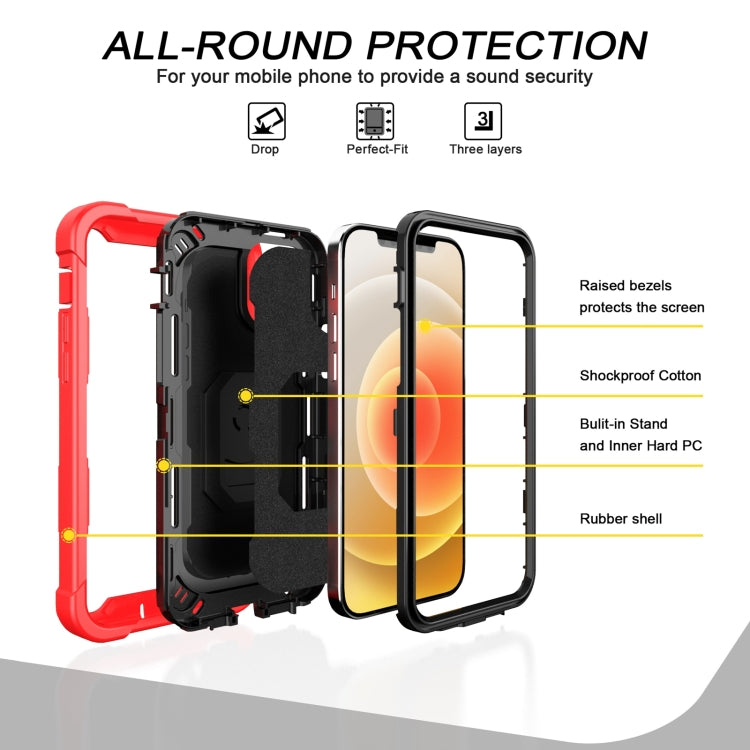 PC + Rubber 3-layers Shockproof Protective Case with Rotating Holder, For iPhone 12 Pro Max