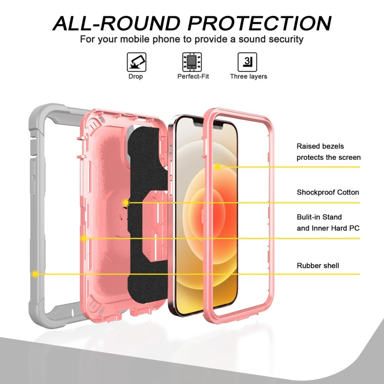 PC + Rubber 3-layers Shockproof Protective Case with Rotating Holder, For iPhone 12 Pro Max