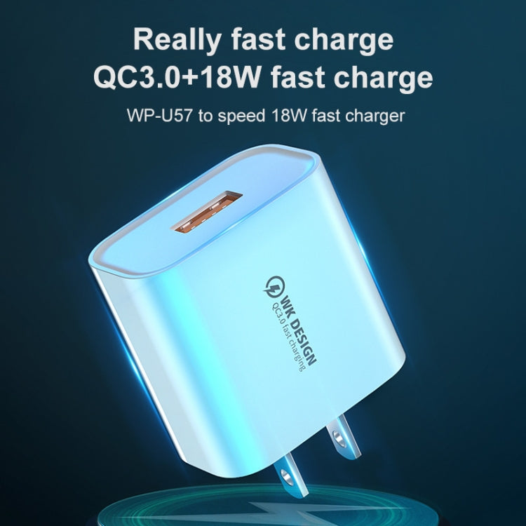 WK WP-U57 Max 18W Maxspeed QC3.0 Fast Charger + USB to 8 Pin Data Cable, US Plug, EU Plug