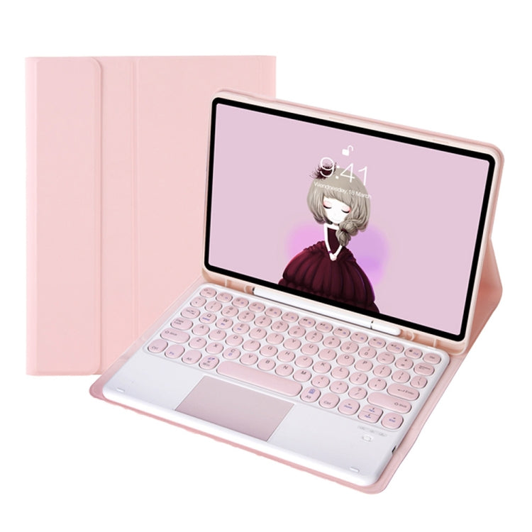 YT098B-A Detachable Candy Color Skin Feel Texture Round Keycap Bluetooth Keyboard Leather Case with Touch Control For iPad Air 11 2024 / 2025 / Air 4 10.9 2020 / Air 5 10.9 2022 (Purple)                                                                  ...