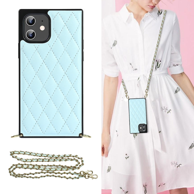 Elegant Rhombic Pattern Microfiber Leather +TPU Shockproof Case with Crossbody Strap Chain, For iPhone 12 mini, For iPhone 12 / 12 Pro, For iPhone 12 Pro Max