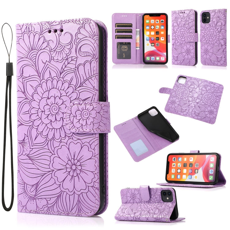 Skin Feel Embossed Sunflower Horizontal Flip Leather Case with Holder & Card Slots & Wallet & Lanyard, For iPhone 11 Pro Max, For iPhone 11 Pro, For iPhone 11, For iPhone XR