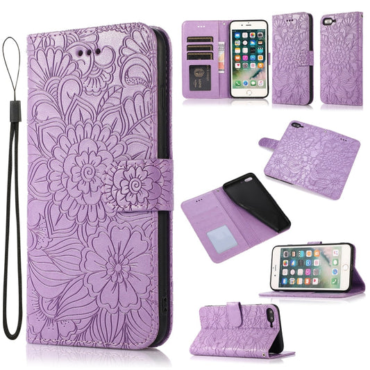 Skin Feel Embossed Sunflower Horizontal Flip Leather Case with Holder & Card Slots & Wallet & Lanyard, For iPhone 7 Plus / 8 Plus, For iPhone 7 / 8 / SE(2020)