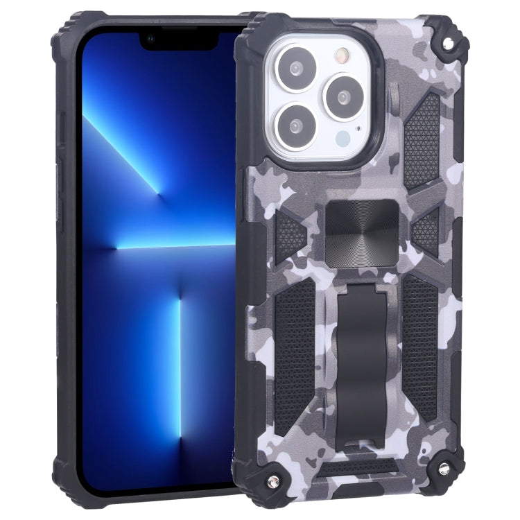 Camouflage Armor Shockproof TPU + PC Magnetic Protective Case with Holder, For iPhone 13 Pro, For iPhone 13 Pro Max, For iPhone 13