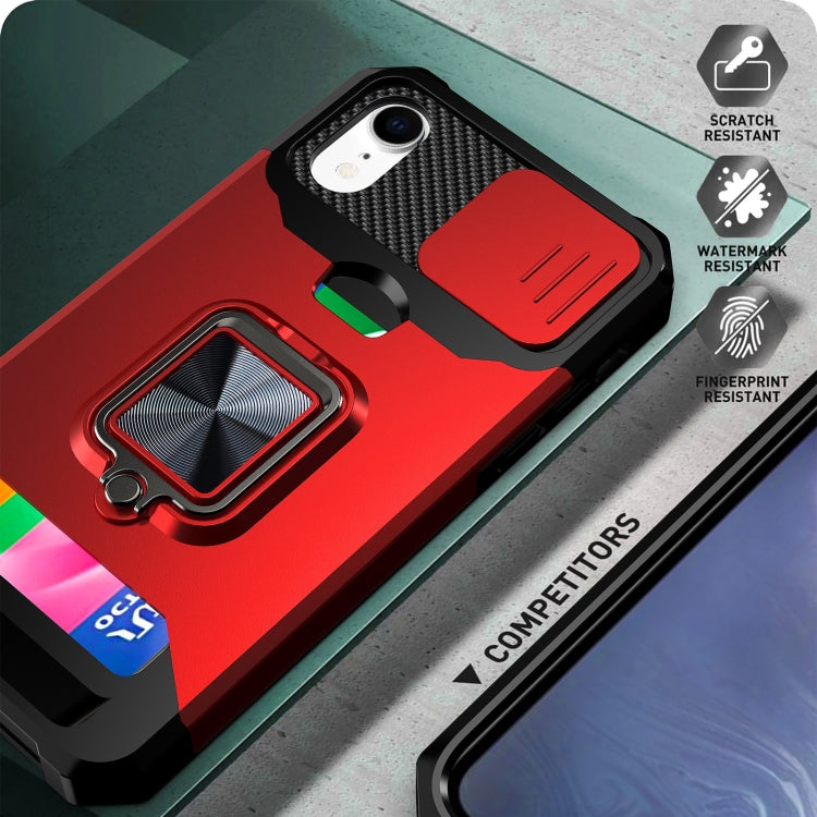 Sliding Camera Cover Design PC + TPU Shockproof Case with Ring Holder & Card Slot, For iPhone XS / X, For iPhone XR, For iPhone 11 Pro