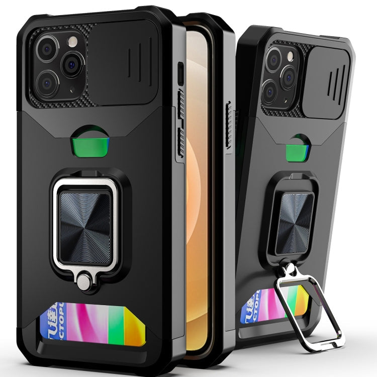 Sliding Camera Cover Design PC + TPU Shockproof Case with Ring Holder & Card Slot, For iPhone XS / X, For iPhone XR, For iPhone 11 Pro