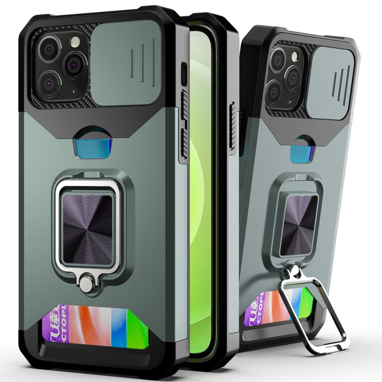 Sliding Camera Cover Design PC + TPU Shockproof Case with Ring Holder & Card Slot, For iPhone 11 Pro Max, For iPhone 12 / 12 Pro, For iPhone 12 Pro Max