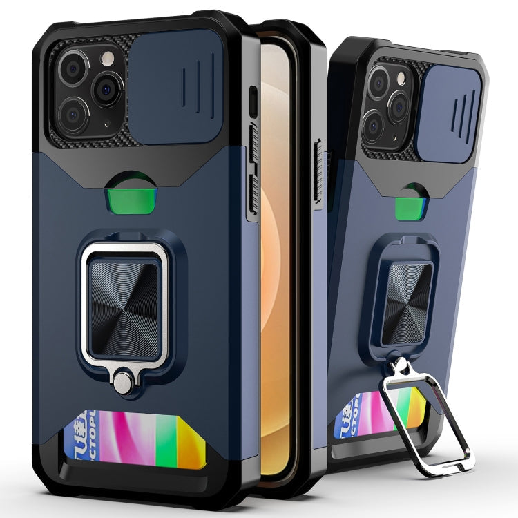 Sliding Camera Cover Design PC + TPU Shockproof Case with Ring Holder & Card Slot, For iPhone XS / X, For iPhone XR, For iPhone 11 Pro