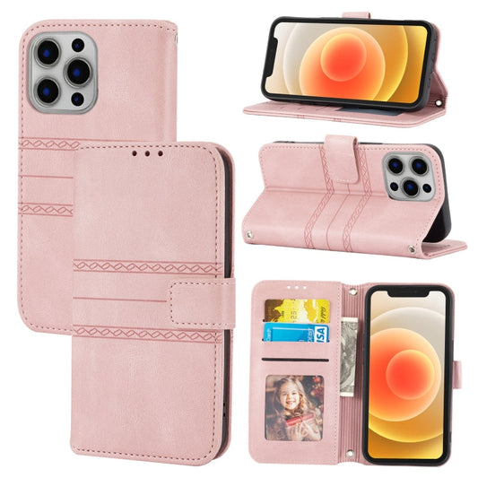 Embossed Striped Magnetic Buckle PU + TPU Horizontal Flip Leather Case with Holder & Card Slot & Wallet & Photo Frame & Sling, For iPhone 12 Pro, For iPhone 12 Pro Max, For iPhone 11, For iPhone 11 Pro