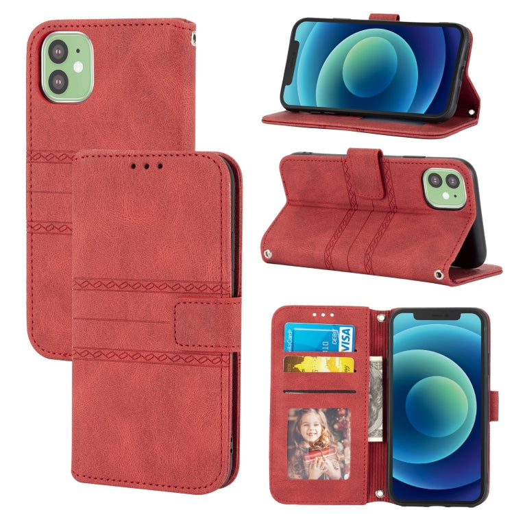 Embossed Striped Magnetic Buckle PU + TPU Horizontal Flip Leather Case with Holder & Card Slot & Wallet & Photo Frame & Sling, For iPhone 11 Pro Max, For iPhone XS / X, For iPhone XS Max, For iPhone XR