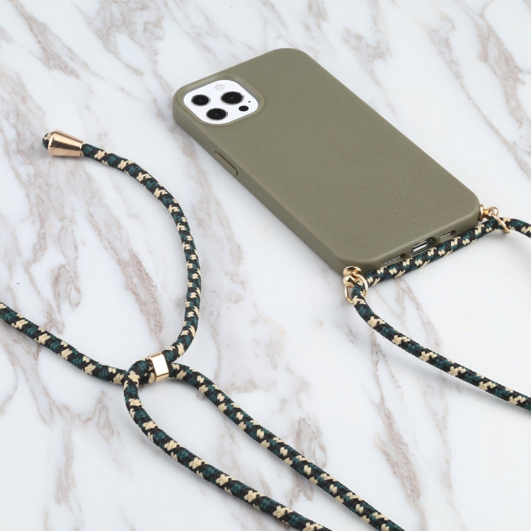 Wheat Straw Material + TPU Shockproof Case with Neck Lanyard, For iPhone 13 Pro Max