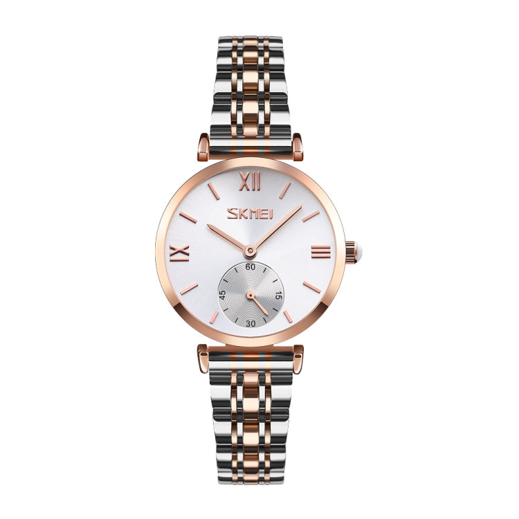 SKMEI 9198 Simple Roman Numeral Dial Metal Belt Quartz Watch for Couples