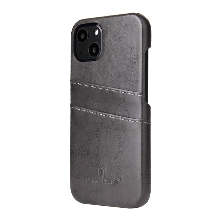 For iPhone 13 Pro Fierre Shann Retro Oil Wax Texture PU Leather Case with Card Slots (Grey)