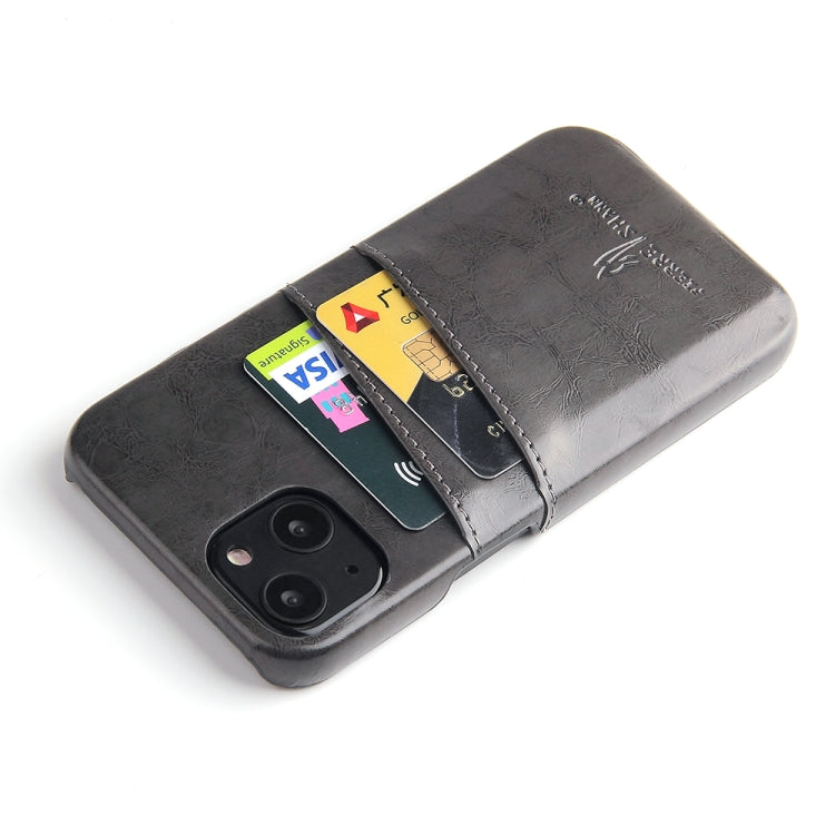 For iPhone 13 Pro Fierre Shann Retro Oil Wax Texture PU Leather Case with Card Slots (Grey)
