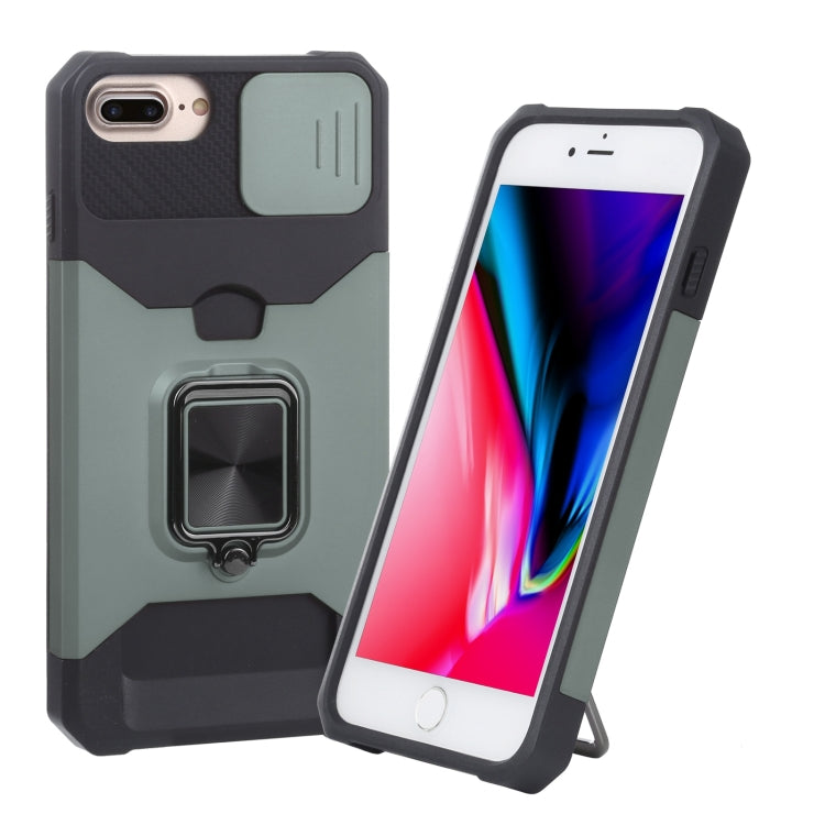 Sliding Camera Cover Design PC + TPU Shockproof Case with Ring Holder & Card Slot, For iPhone SE 2022 / SE 2020 / 8 / 7 / 6s / 6, For iPhone 8 Plus / 7 Plus / 6s Plus / 6 Plus