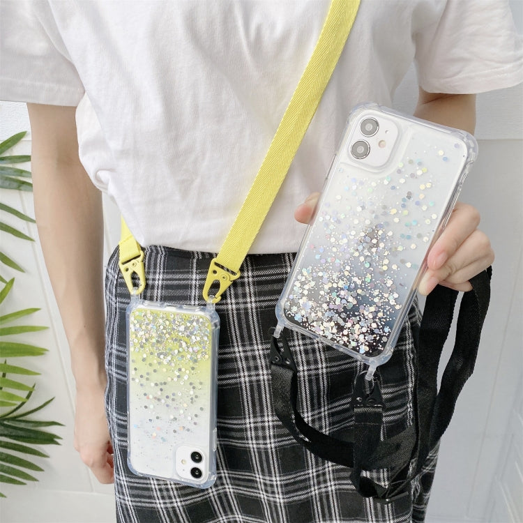 Gradient Glitter Powder Epoxy TPU Thickened Acrylic Shockproof Case with Wide Neck Lanyard, For iPhone 13 mini, For iPhone 13, For iPhone 13 Pro, For iPhone 13 Pro Max, For iPhone 12 mini, For iPhone 12 / 12 Pro, For iPhone 12 Pro Max
