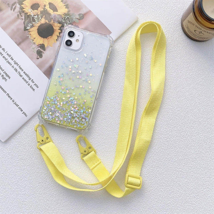 Gradient Glitter Powder Epoxy TPU Thickened Acrylic Shockproof Case with Wide Neck Lanyard, For iPhone 11, For iPhone 11 Pro, For iPhone 11 Pro Max