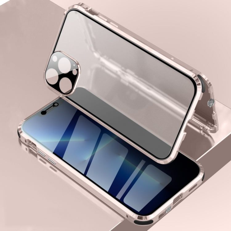 Four-corner Shockproof Anti-peeping Magnetic Metal Frame Double-sided Tempered Glass Case, For iPhone 13 Pro, For iPhone 13 Pro Max