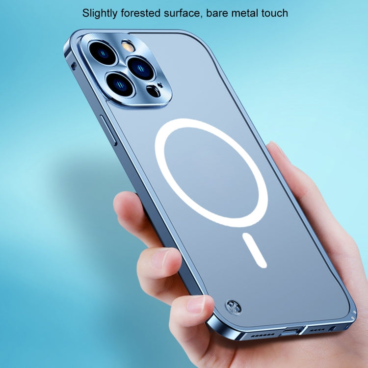 For iPhone 13 Pro Metal Frame Frosted PC Shockproof Magsafe Case (Silver)