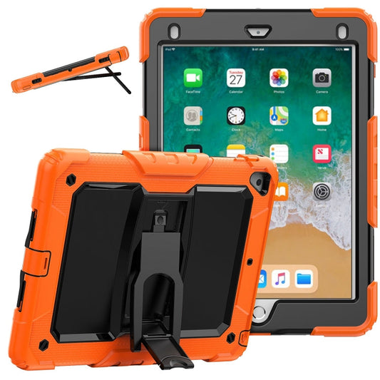 Shockproof Colorful Silicone + Black PC Tablet Protective Case with Holder & Shoulder Strap, For iPad 9.7 2018 / 2017