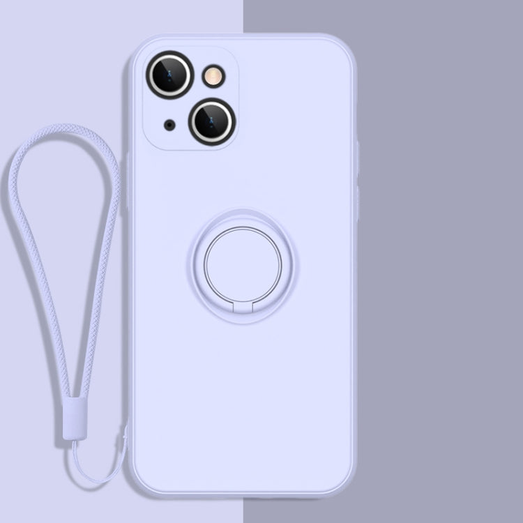 All-inclusive Liquid Silicone Phone Protective Case with Ring Holder & Lanyard, For iPhone 13 mini