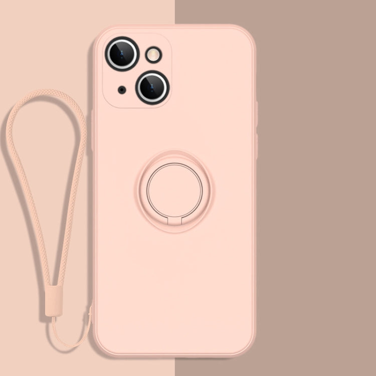 All-inclusive Liquid Silicone Phone Protective Case with Ring Holder & Lanyard, For iPhone 13 mini