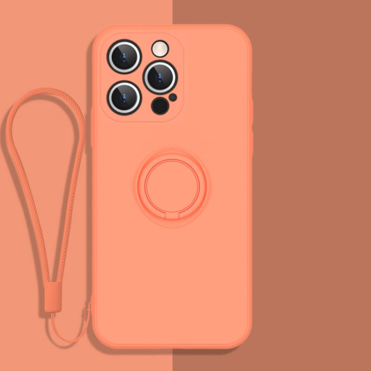 All-inclusive Liquid Silicone Phone Protective Case with Ring Holder & Lanyard, For iPhone 13 Pro