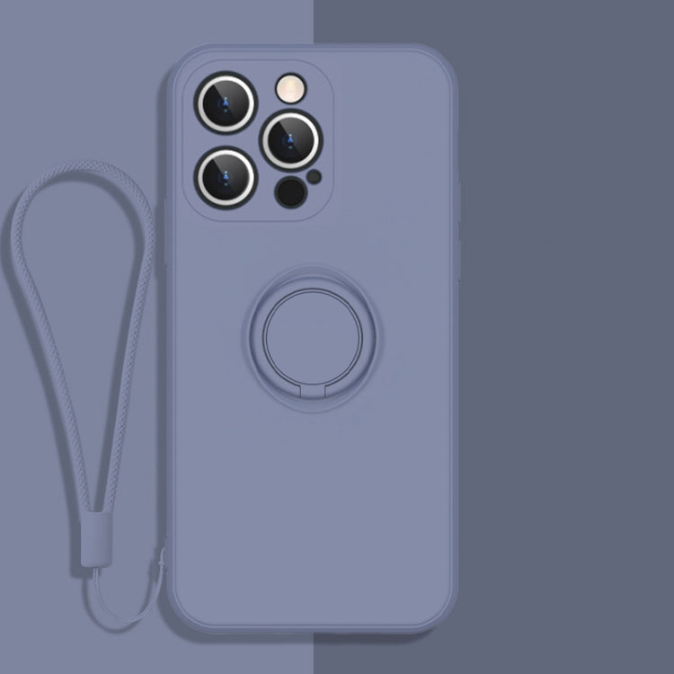 All-inclusive Liquid Silicone Phone Protective Case with Ring Holder & Lanyard, For iPhone 13 Pro
