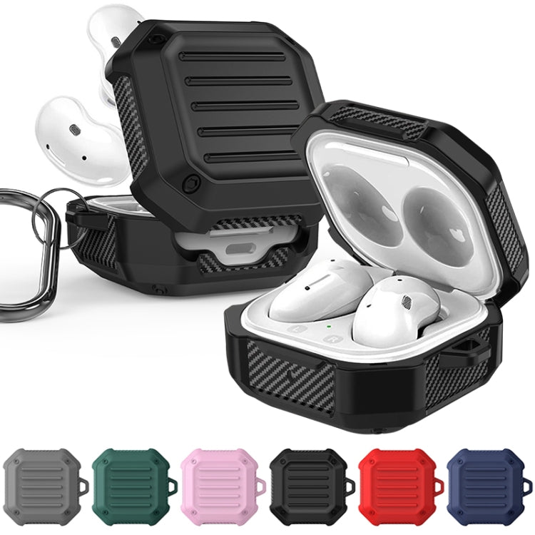 For Samsung Galaxy Buds Live / Buds 2 / Buds Pro / Buds 2 Pro Shockproof Carbon Fiber Luggage Earphone Protective Case with Hook(Blue)
