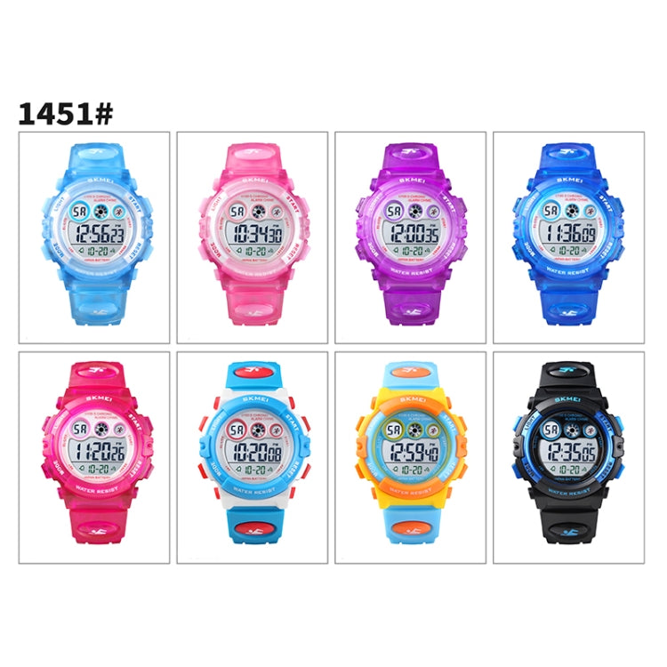 SKMEI 1451 LED Digital Stopwatch Chronograph Luminous Children Sports Electronic Watch, 1451(Black Shell Blue Circle), 1451(Transparent Pink Blue), 1451(Transparent Purple), 1451(Transparent Sky Blue), 1451(Transparent Rose Red)                        ...