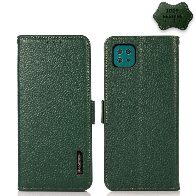 KHAZNEH Side-Magnetic Litchi Genuine Leather RFID Phone Case, For Samsung Galaxy A22 5G, For Samsung Galaxy A32 4G, For Samsung Galaxy A32 5G, For Samsung Galaxy A42 5G, For Samsung Galaxy A51 5G, For Samsung Galaxy A52 5G