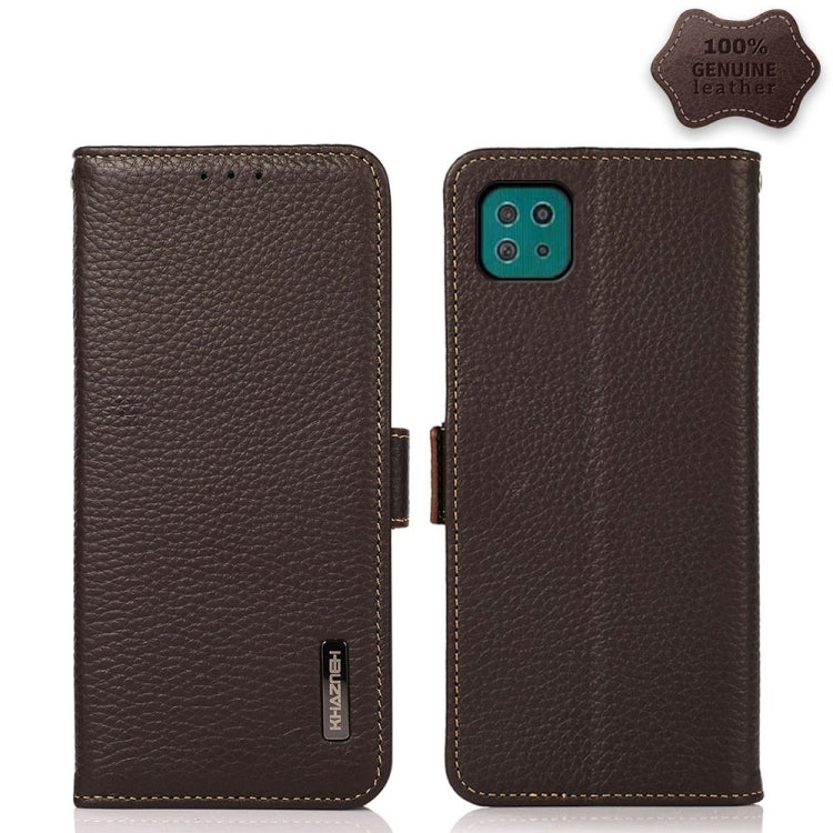 KHAZNEH Side-Magnetic Litchi Genuine Leather RFID Phone Case, For Samsung Galaxy A22 5G, For Samsung Galaxy A32 4G, For Samsung Galaxy A32 5G, For Samsung Galaxy A42 5G, For Samsung Galaxy A51 5G, For Samsung Galaxy A52 5G