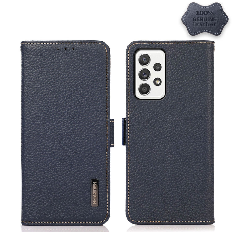 KHAZNEH Side-Magnetic Litchi Genuine Leather RFID Phone Case, For Samsung Galaxy A22 5G, For Samsung Galaxy A32 4G, For Samsung Galaxy A32 5G, For Samsung Galaxy A42 5G, For Samsung Galaxy A51 5G, For Samsung Galaxy A52 5G
