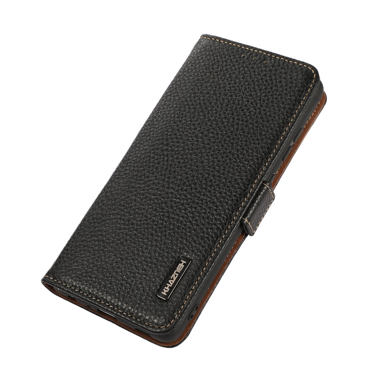 KHAZNEH Side-Magnetic Litchi Genuine Leather RFID Phone Case, For Samsung Galaxy A73 5G