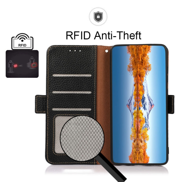 KHAZNEH Side-Magnetic Litchi Genuine Leather RFID Phone Case, For Samsung Galaxy A73 5G