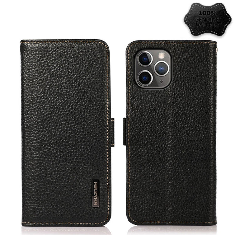 KHAZNEH Side-Magnetic Litchi Genuine Leather RFID Case, For iPhone 12 Pro Max, For iPhone 11, For iPhone 11 Pro, For iPhone 11 Pro Max